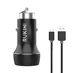 Buy Rukini dual USB car charger 24W + micro USB cable 1M, Black/Silver in Saudi Arabia