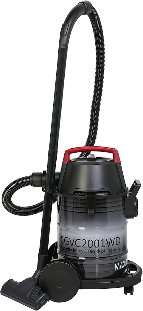 Super General 1600W Wet and Dry Vacuum Cleaner With 360 Degree Swivel Castors, 21 Liter Dust Capacity, Black, SGVC-2001-WD, 40.6 x 38.1 x 57.6 mm