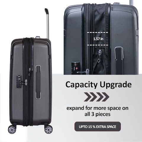 Eminent Hard Case Travel Bag Makrolon Polycarbonate Trolley Luggage Set Lightweight Expandable Zipper Suitcase 4 Quiet Wheels With TSA Lock KG82 Black
