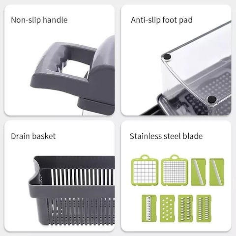 Generic 14 In 1 Multifunctional Kitchen Vegetable Cutter Fruit &amp; Vegetable Grey