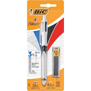 Bic Multifunction Blister 4-In-1 Colours Ball Pen Multicolour with 12 Mechanical Pencil Lead Grey