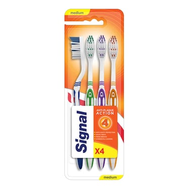 Signal Anti-Plaque Action Toothbrush Medium Multicolour 4 PCS