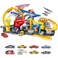 Fitto Construction Race Gas station Tracks 2 in 1 playset for Kids Boys Toys, 20 PCS Construction Car, Create rescue center Gifts with fire ring for 3 4 5 6 Year Old Boys Girls Best Toys Red