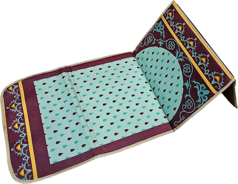 Fabienne Muslim Prayer Rug Printed with Back Support 55x110 cm Medical Prayer Mat Meditation Mat Luxury Ramadan and Eid Gift Mat Portable Strong Chair Sajadah Mat Cyan/Purple