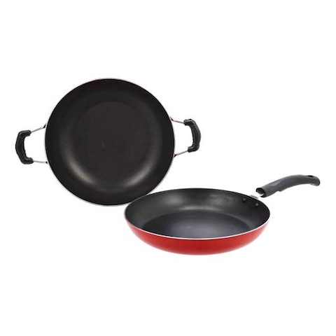 Non-Stick Cookware 2pcs, 2-in-1 Combo Value Pack, DC1912   Aluminium Deep Kadai &amp; Fry Pan   Durable 3-Layer Construction   Cool Touch Handles   Multiple Hob Types