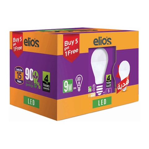 Elios LED Bulb Milky - 9 Watt - 6 Lamp - Warm Light