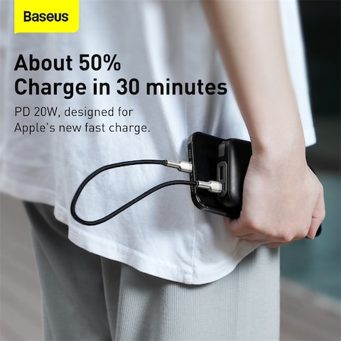 Baseus USB-C to Lightning Fast Charging Data Transfer Cable Type-C PD 20W Cafule Series Fast Power Delivery 25cm Black