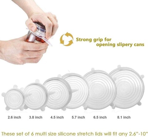Generic Silicone Stretch Lids 6 Pack Suction Lid (White)