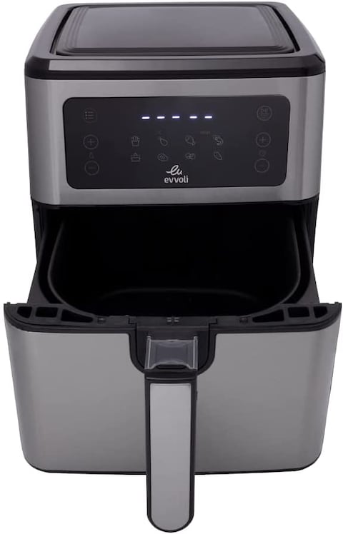 Evvoli Air Fryer 5.5 Liters, Digital Control Panel Display, 8 Preset Programs With Built-In Preheat function, 1850W, Brush Stainless Steel &amp; Black, EVKA-AF5508D