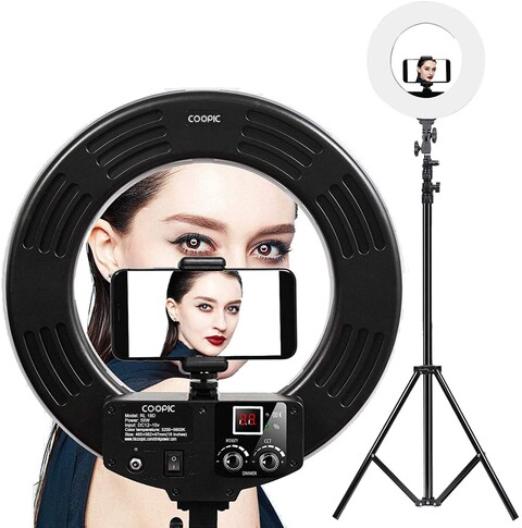 Coopic Rl-18D Bio-Color 3200K- 5600K Dimmable Ring Video Light (18 Inches/46 Centimeters Outer, 55W, 2048 Pieces LED Smd) Black