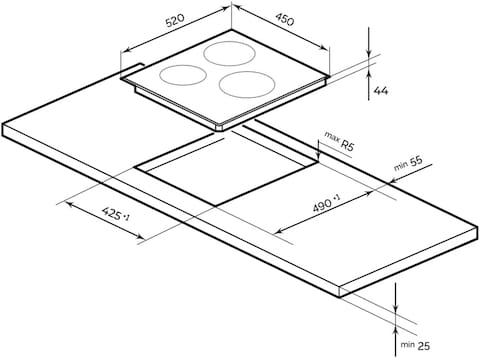 MIILLEN Built in Electric hob, 45 cm Black Glass, 3 Heating Zones, 4800W, Touch Control, MEH 451 BL, 3 Year Warranty