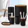 Mimelon 6-pcs Bathroom Accessory Set, Bamboo Black Bathroom Set Includes Toothbrush Cup &amp; Holder, Soap Dispenser, Soap Dish, Durable Toilet Brush With Holder - Modern Trash Can (Matte Black)