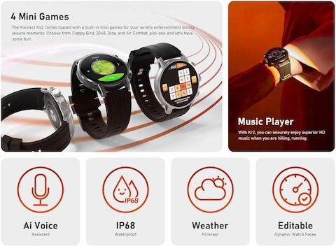 Kieslect Kr2 Smart Calling Watch with dual core, triple speed - Black

