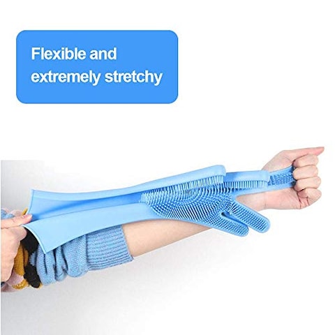 BUYERZONE Silicone Scrubbing Gloves for Dish Washing and Pet Grooming (Free Size, Assorted Colour)