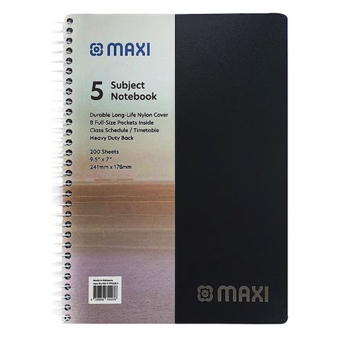 Maxi Spiral 5 Subject Hard Cover Notebook 200 Sheets Multicolour 9.5x7inch