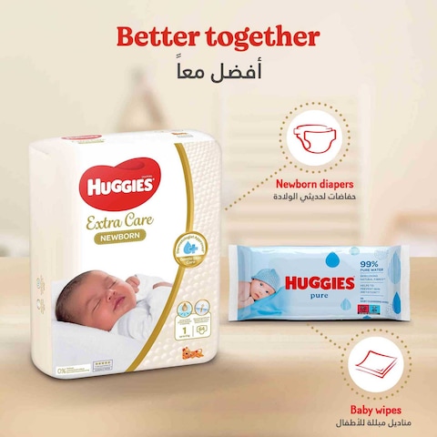 Huggies Extra Care Diapers Newborn Size 1 Up to 5kg Jumbo Pack 64 Diapers