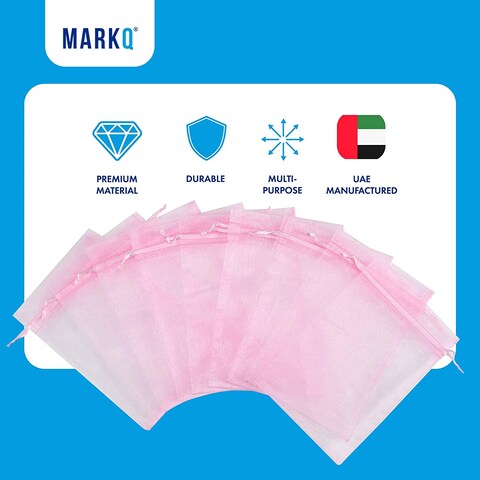 Markq Organza Bags with Drawstrings, 9X12 cm Jewelry Pouches Baby Shower Eid Wedding Party Favor Bags (Light Pink, 100 Pieces)