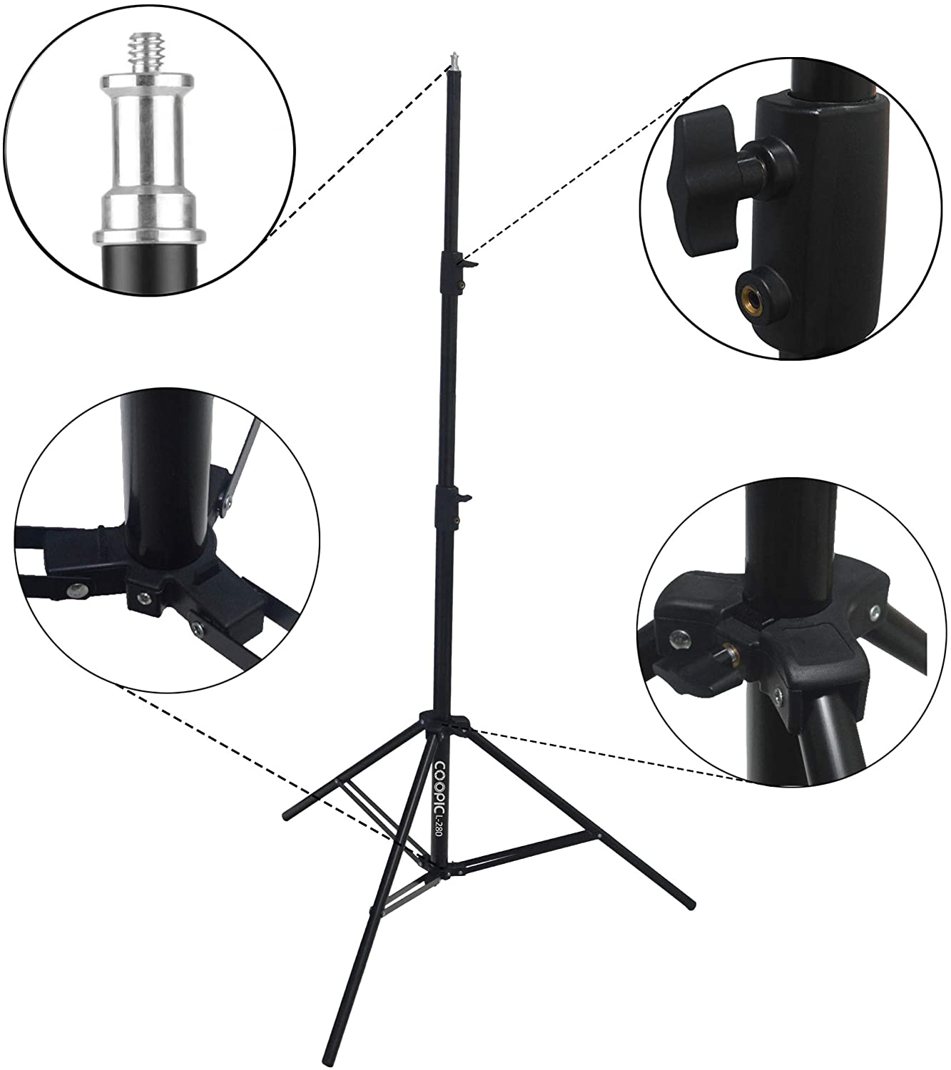 Coopic L280 9Ft/110 Inch Heavy Duty Aluminum Alloy Photo Studio Light Stand With 1/4&quot; Screw For Strobe Lights, Studio Kits, Flash, LED Video Light, Softbox, Reflectors, Umbrella.