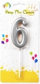 Party Time Silver Number 6 Birthday Candle Kids Adult Birthday Cake Decoration - Number Candle For Anniversary, Valentines Birthday Candle Cake Topper