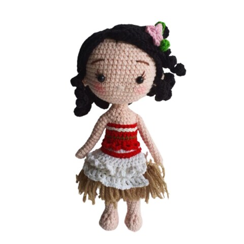 Handmade Natural Cotton Crochet Moana Toy Doll for Baby Friend Amigurumi Crochet Sleeping Buddy for Kids and Adults, 25cm