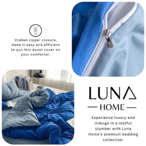 Luna Home-Premium Single Size Korean Reversible Bedding Set, Plain Grey and Blue Color.