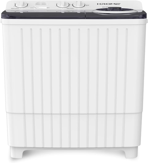 Krome 8Kg Twin Tub Semi-Automatic Washing Machine, Powerful Wash With Mechanical Wash Timer, Intuitive Control, Durable Aluminium Spin Motor, 360W Wash Spin Input Power With 170W, White, KR-WSA80K
