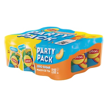 ليبتون شاي مثلج بدون سكر، بنكهة الخوخ علبة صغيرة 150 مل ×12