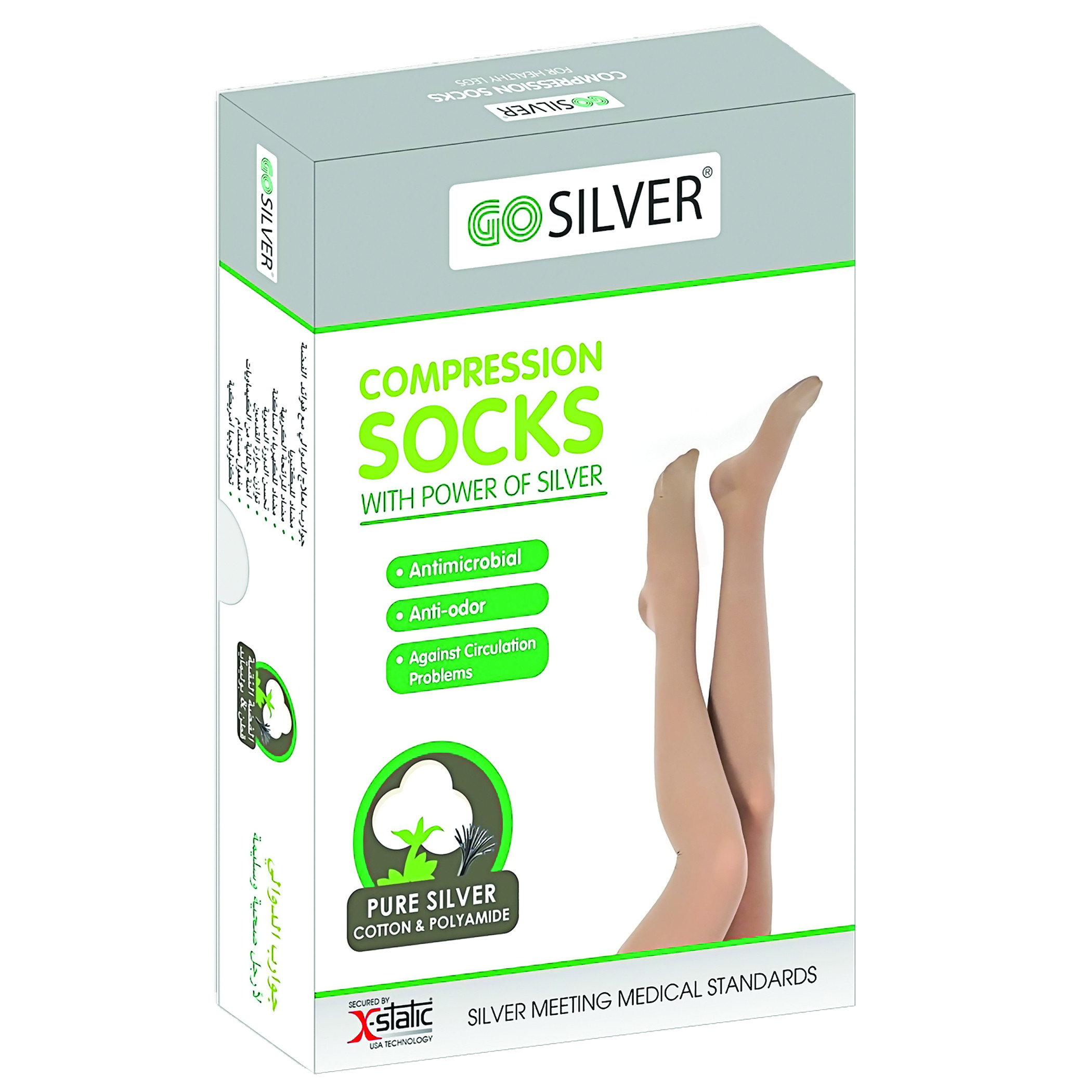 Go Silver Panty Hose, Compression Socks,Class 1(18-21 mmHG) Closed Toe Flesh Size 4