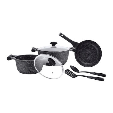 Prestige Essentials Granite Non-Stick Aluminium Induction Base Cookware Set Black 7 PCS