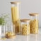 1CHASE&reg;️ Borosilicate Glass Storage Jar With Airtight Bamboo Lid, Clear Glass Container, Pantry Organizer For Spaghetti, Pasta, Noodles, Coffee, Tea, Sugar, Set of 2, 2200ML
