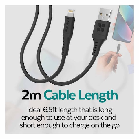 Promate Lightning To USB-A Data Sync And Charging Cable 2m Black