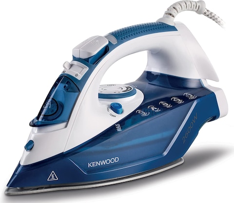 Kenwood Steam Iron 2600W With Ceramic Soleplate, Auto Shut-Off, Anti-Drip, Anti-Calc, Self Clean, Continuous Steam, Steam Burst, Spray Function Stp75.000Wb, White/Blue