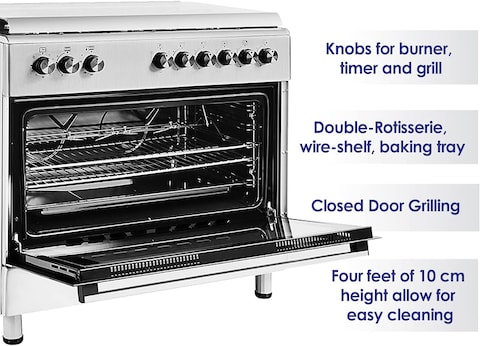 Super General 90x60 Cm Freestanding 5 Gas Cooker, Stainless Steel, SGC9603FSHG