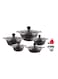 Dessini 17-Piece Granite Saving Energy Aluminum Cookware Set Includes 1X 20cm, 1X 24cm, 1X 28cm, 1X 32cm, 1Xshallow Casserole With Lid 28cm, 7Xcooking Tools, Black