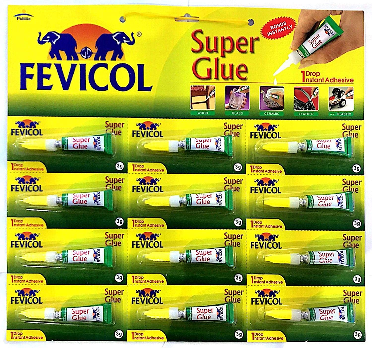 Buy Generic Super Glue 1 Drop Instant Adhesive 3G X 12 Nos, Pidilite ...