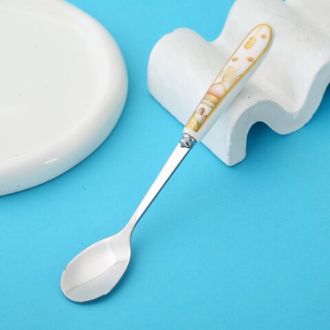 Lihan 6Pcs Ramadan Designed Dessert Spoons (S), Gold Plasted Design Plating Stainless Steel 15X2X15Cm Spoons For Cake Spoon, Dessert Spoons, Easy To Clean, Dishwasher Safe