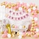 Party Time 90-Pieces Birthday Decoration Set 1st Baby Girl Decoration, Pink, Gold &amp; White Latex Balloons Happy Birthday Pink Banner, Number 1 Foil Balloon - 1st Birthday Decoration Set - Party Supplie