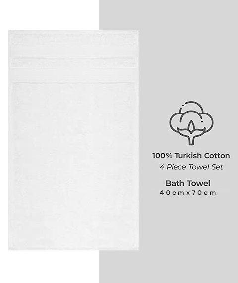 4-Piece Large 70x140 cm Bath Towels Luxury Hotel Quality 600 GSM 100% Genuine Combed Cotton, Super Soft &amp; Absorbent - Bright White