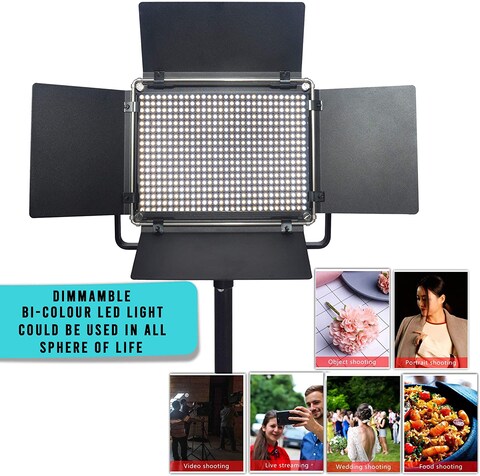 DMK Power Coopic Led-540Asrc Bi-Color LED Video Panel Light With 2 X Np-F970 Battery Light Stand Cri95 Lumen 3400Lux - Metal Housing Outdoor Video Photography Lighting