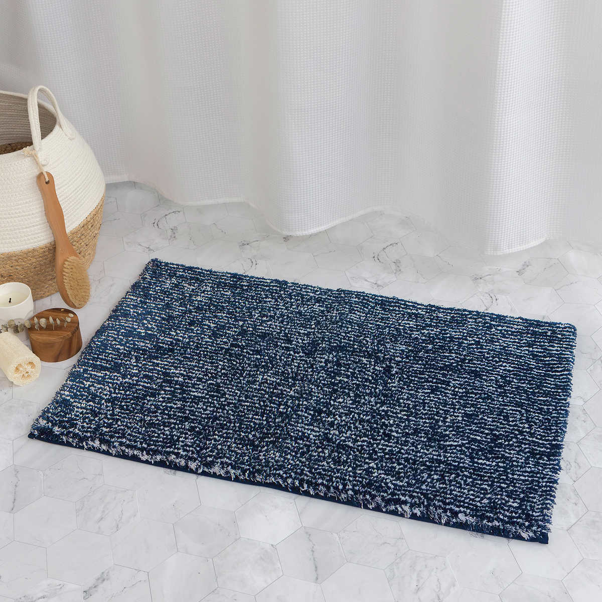 Roots Home Collection Bath Mat 22in x 36in, 55 x 91 cm Blue,white