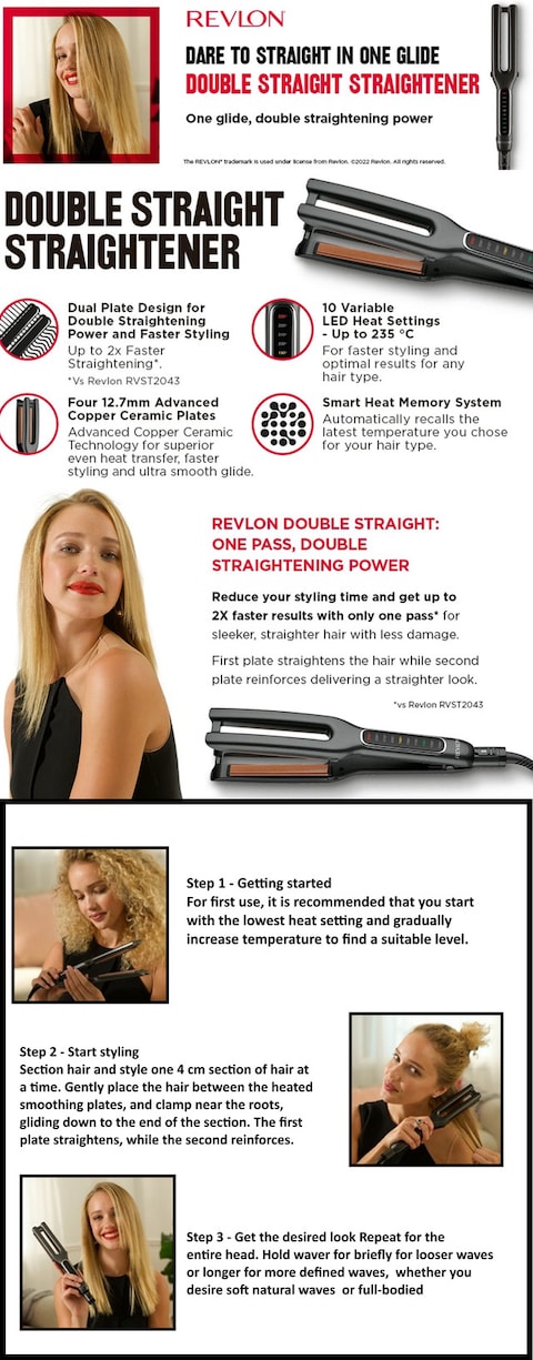Revlon Double Straight Copper Ceramic Dual Plate Hair Straightener, Faster Styling And Reduced Damage