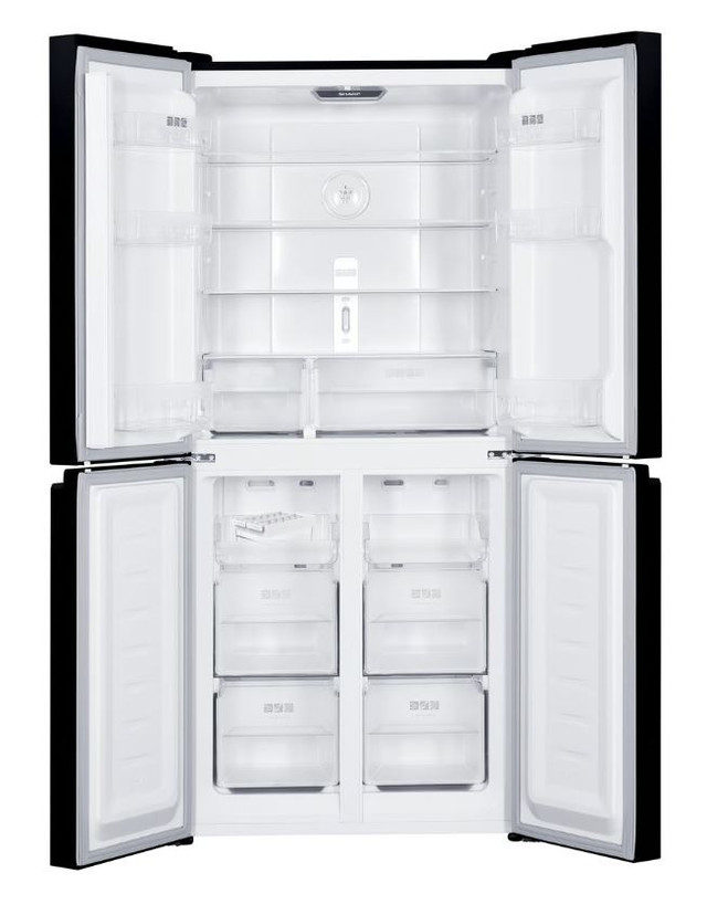 Sharp 401L Net Capacity French 4 Door Bottom Mount Inverter Refrigerator With Patented Plasmacluster Technology AGCU Nano Deodorizer Steel SJ-FH560-HS3