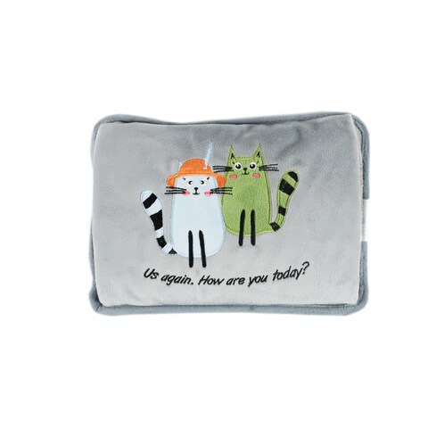 Biggdesign Cats Greeting Cat Electric Hot Water Bottle with Soft Cover, Rechargable Hot Water Bag for Pain Relief, Ideal for Menstrual Cramps, Waterproof, Intelligent Temperature Control