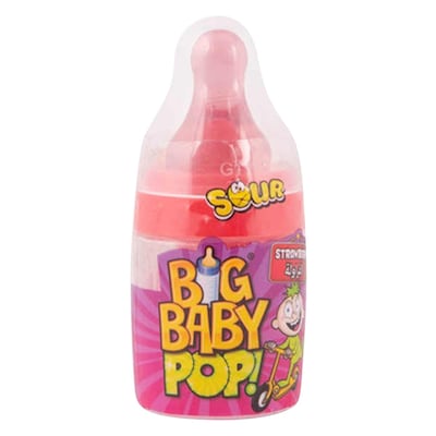 Bazooka Big Baby Pop Sour Strawberry Candy 32g