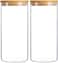 1CHASE&reg; 2 Pcs Glass Food Storage Jars Air Tight Borosilicate Kitchen Food Storage Container Set with Natural Bamboo Lids for Candy Cookie Rice Sugar Flour Pasta Nuts 1200 ML