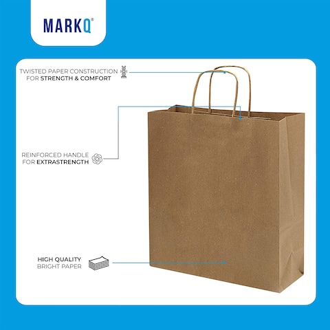 Markq Brown Paper bags with handles 42 x 31 x 12 cm Large Kraft Gift bags for Birthday Party Favors, Weddings, Crafts, Sweets, Packaging, Eid (12 Bags)