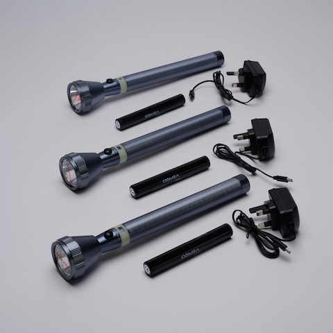 DOMEA Rechargeable LED Flash Light - Set Of 3, Maximum Distance Range, Fluorescent Silicon Strip, Three Separate Chargers, Ideal For Camping, Hiking, Biking &amp; Outdoor Activities