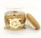Burlap Lace Glass Jar Beige with Flower Design 13cm