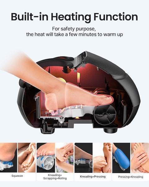 Renpho Shiatsu Foot Massager Machine With Heat, Deep Kneading Therapy, Compression, Relieve Foot Pain From Plantar Fasciitis, Improve Circulation, Fits Feet Up To Unisex Size 12 Panel Control