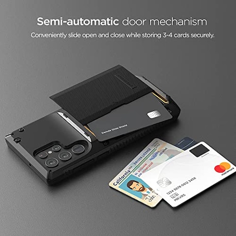 VRS Design Damda Glide Pro designed for Samsung Galaxy S22 ULTRA case cover (2022) wallet [Semi Automatic] slider Credit card holder Slot [3-4 cards] - Black Groove